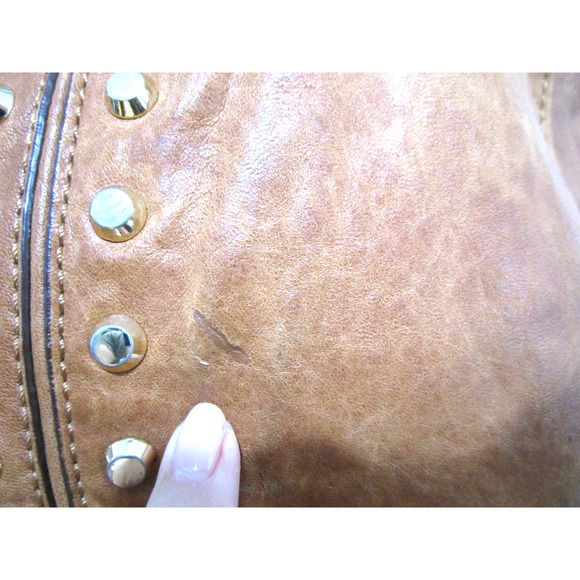 Michael Kors Large Brown Studded Leather Dome Satchel Handbag - Picture 12 of 13